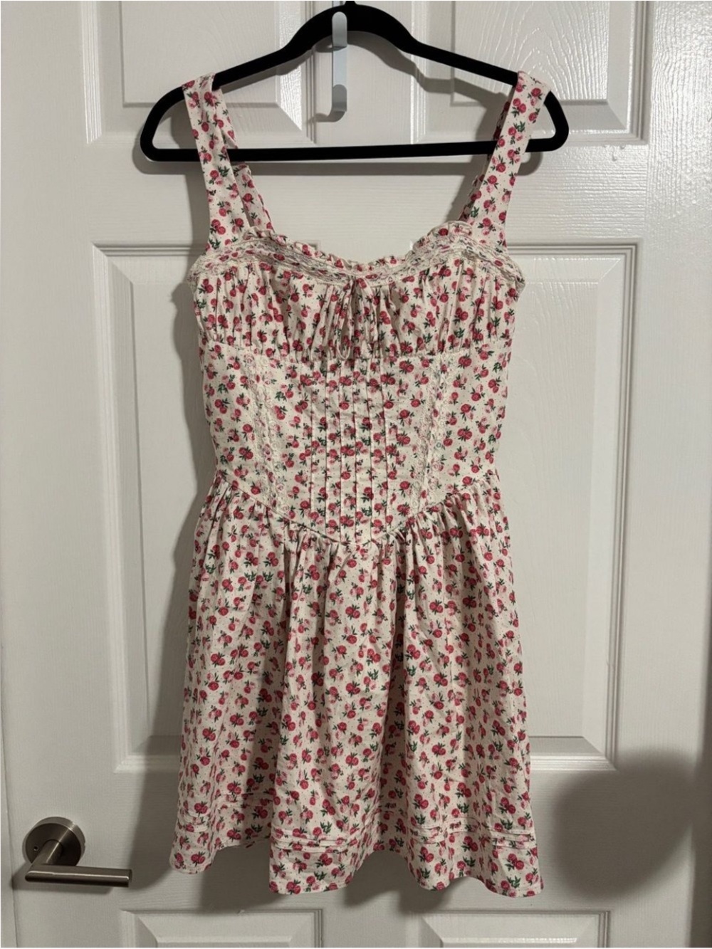 Thirty Thirty Rose Floral Smocked Sundress L Tie Front Cottagecore